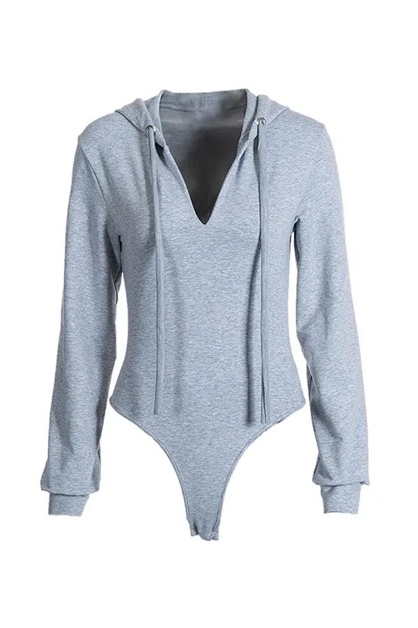 Sexy Light Gray Hooded Romper view 2