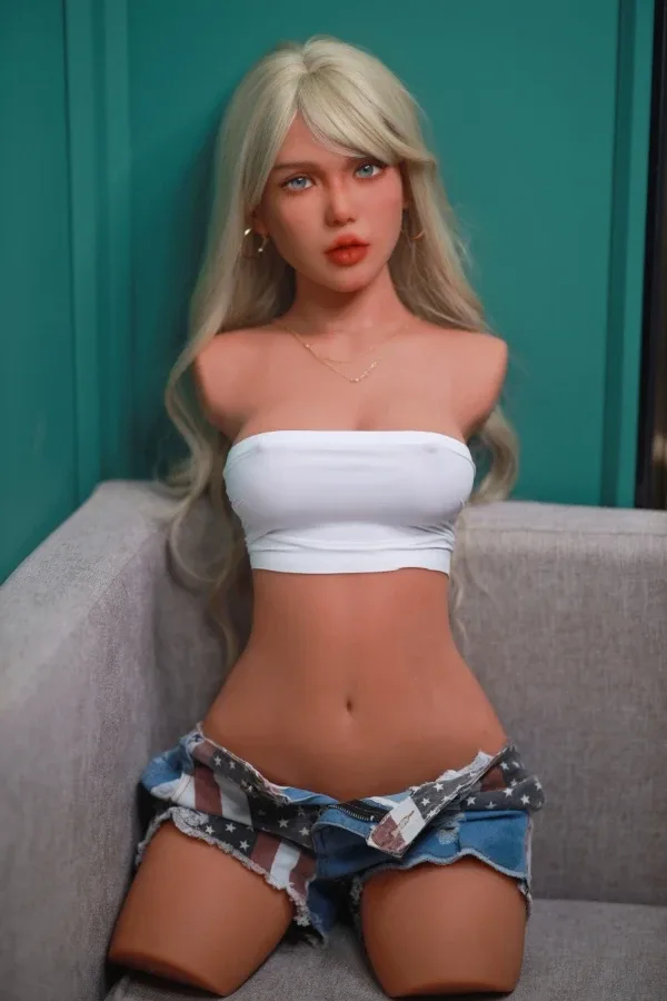 Realistic Blonde Small Breasts Sex Doll Torso With Head Leia 93cm