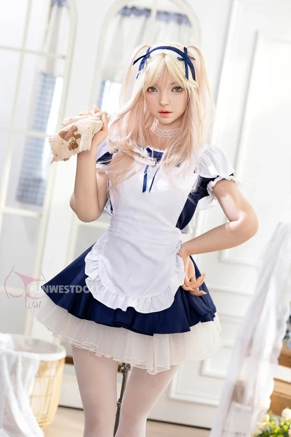 Full Silicone Cute Blonde Maid Outfit Sex Doll Amy 159cm view 3